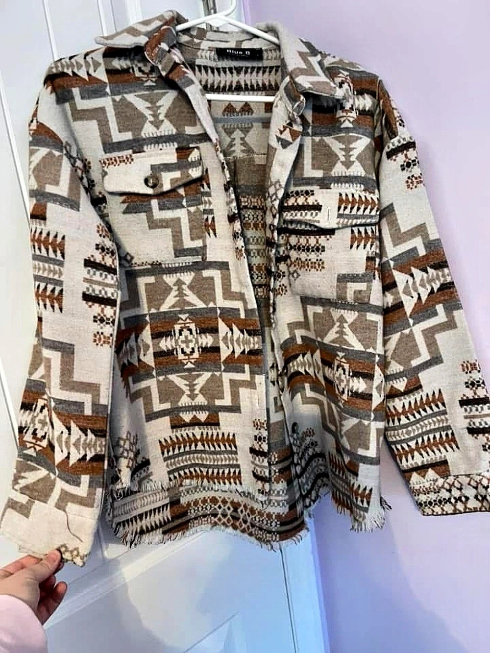 Blue B Women's Geometric Jacket in Brown & White